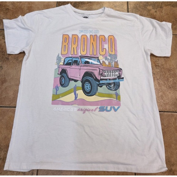 Junk Food Clothing Tops - Ford Official Licensed Product Bronco 4-Wheel Drive Vintage Tee Pink -2XL